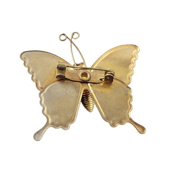 Vintage Enamel Butterfly Brooch Pin, Purple Green Glitter Accents, 1.5 Inch - Picture 2 of 6